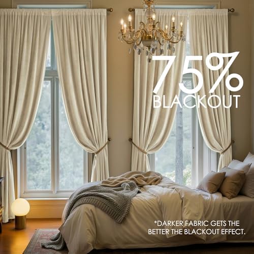 Nemia Ivory White Velvet Curtains Thermal Insulated Blackout Curtain