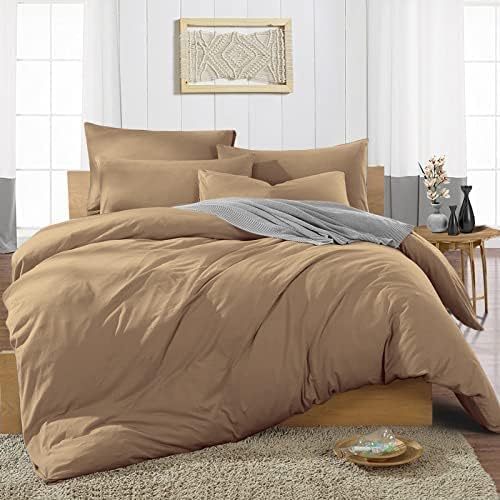 (1 Duvet Cover & 4 Pillowcases) 5 Pcs Plain Duvet Cover Set Zipper