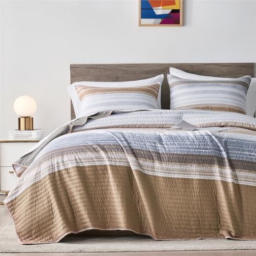 KAKIJUMN Striped King/Cal King Quilt Bedding Set, Soft Bedspread, Warm