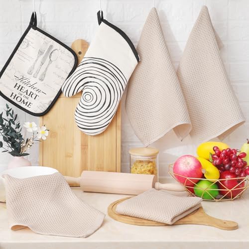 Homaxy 100% Cotton Waffle Weave Kitchen Dish Cloths 8-Pack, Beige
