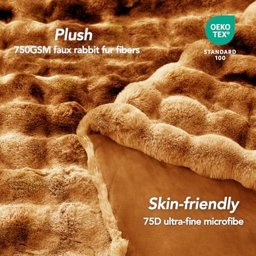 L'AGRATY Faux Fur Throw Blanket for Couch, 60''x80'' Tie-Dye Caramel