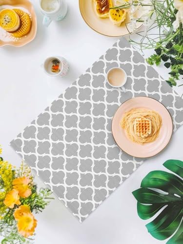 Placemats Set of 8 for Dining Table, Morocco Plaid Grey Washable
