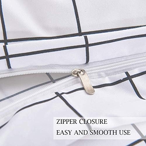 Twin Size Duvet Cover Set, White Plaid Microfiber Down Quilt Bedding