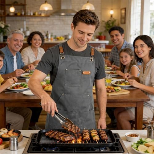 Canvas Chef Apron for Men and Women, Cotton, Cross-Back, 5 Pockets