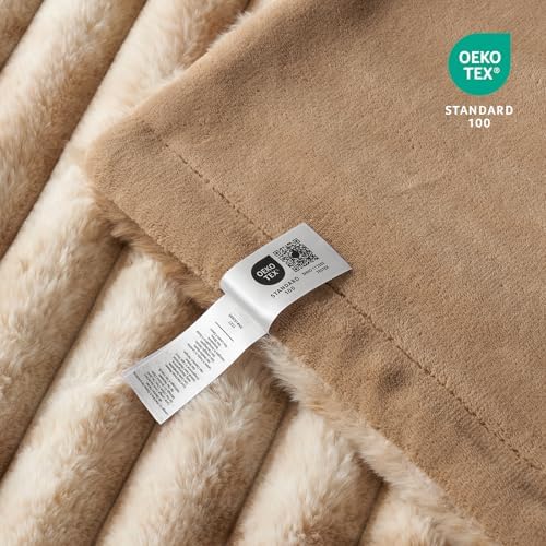 Cozy Bliss Faux Fur Throw Blanket for Couch, Cozy Warm Plush Striped