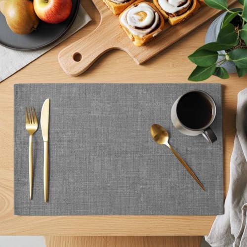 Classic Solid Gray Placemats Set of 6 Washable Table Mats for
