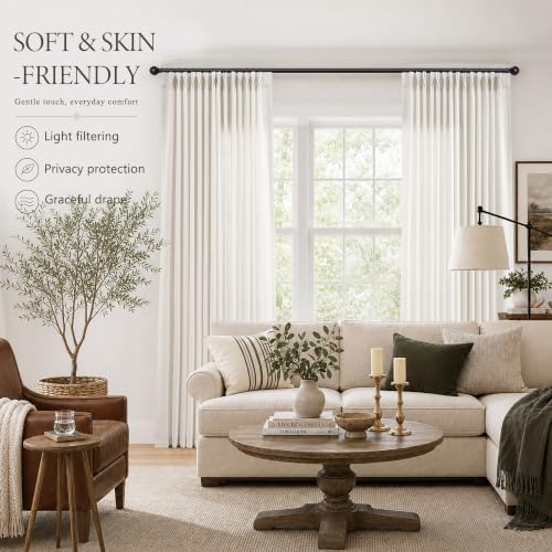 Jowels Natural Pinch Pleated Linen Curtains 63 Inches Long for Living
