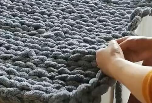 Luxury Chunky Knit Chenille Bed Blanket 50x60 Beige Large Knitted
