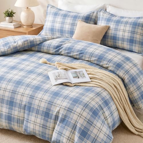 JOLLYVOGUE Plaid Duvet Cover King Size, 3 Pcs Duvet Cover Set