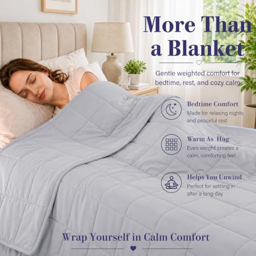 L'AGRATY Weighted Blanket for Adults 15lbs, 48"x72", Light Grey Twin
