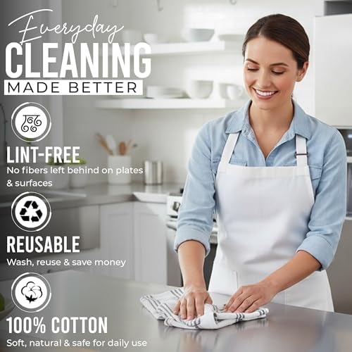 RIVERSIDE 12 Pack Large Premium Cotton Kitchen Towels 16x26 Inches