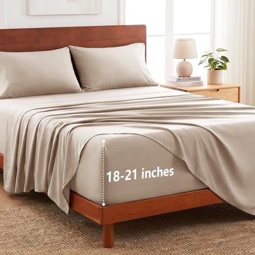 CozyLux 4-Piece King Sheet Set, 21-Inch Extra Deep Pocket, Wheat