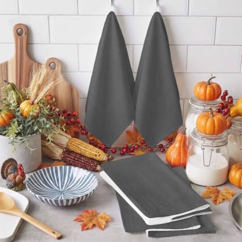 Charcoal Gray Kitchen Towels Set of 4 Vintage Minimalist Solid Color