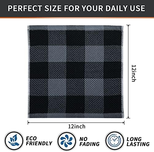 Mordimy Cotton Waffle Weave Dish Cloths, 12"x 12", 6 Pack, Black &