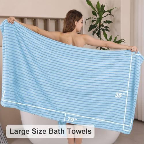 8 Pcs Blue Cabana Stripe Bath Sheet Set Oversized Bath Towel-2