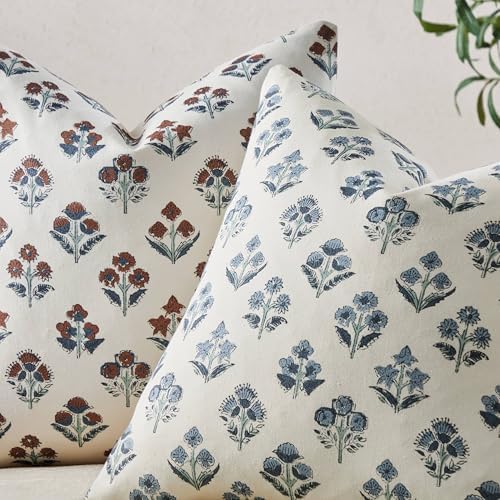 Floral Throw Pillow Covers Set of 2, 22x22 Inches Terracota