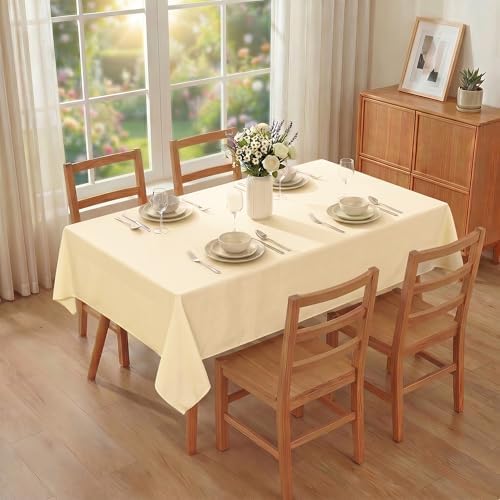 XWZO Champagne Faux Linen Tablecloth for Rectangle Tables - Wrinkle