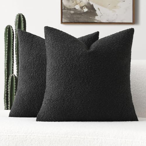 FUTEI Pack of 2 Boucle Textured Throw Pillow Covers 18x18 Inch, Black
