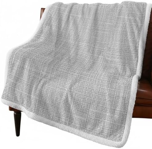 Fleece Sherpa Bed Blankets, Rustic Light Gray Microfiber Plush Flannel