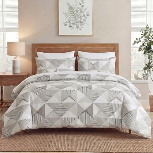 MOVE OVER Beige and Gray Duvet Cover Queen Size, 100% Cotton Bedding
