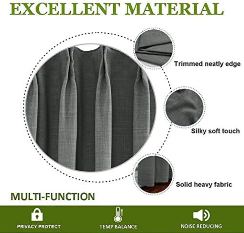 Macochico Room Darkening Curtains for Bedroom Carbon Grey White Linen