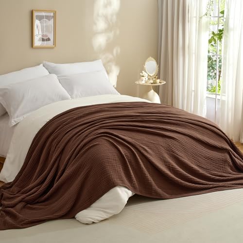 100% Cotton Muslin Blanket for Adult 90x90 4-Layers Gauze Throw