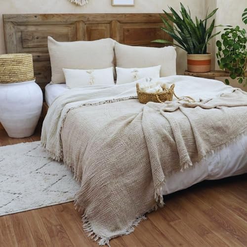 100% Cotton Muslin Bedspread – Lightweight Breathable Gauze Blanket