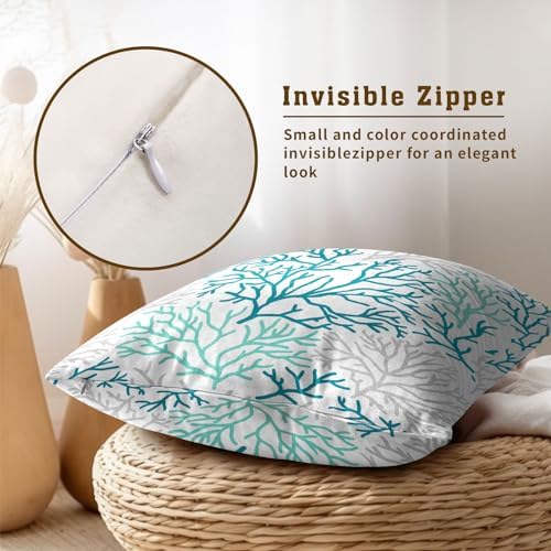 Coastal Coral Throw Pillow Covers 20x20 Inch, 2Pcs Light Blue Summer