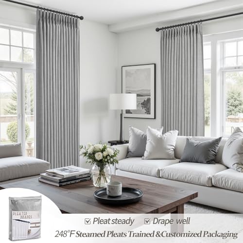 Pinch Pleated Light Grey 108 Inch Large Curtains for Patio Sliding