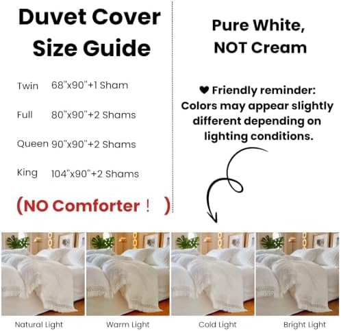 Textured Leaf Duvet Cover Set King, Fringe Trim Bedding Set White