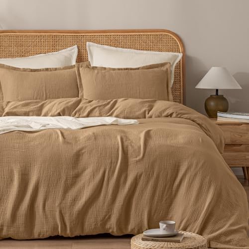 PHF 100% Natural Cotton Muslin Duvet Cover Set King Size, Ultra Soft