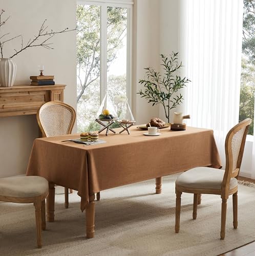 Farmhouse Linen Rectangular Tablecloth, Caramel 60x120 Inch
