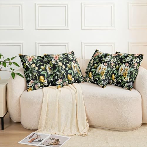 White Peony Boho Throw Pillow Covers 22x22 Set of 2 Elegant Garden