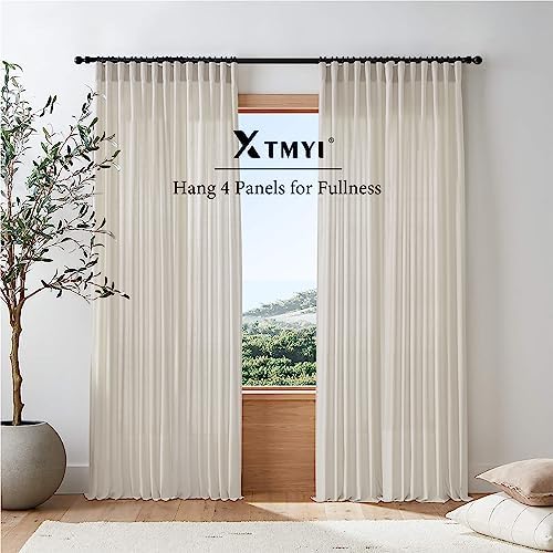 XTMYI Oatmeal Beige Back Tab/Hook Belt Linen Cotton Sheer Curtains