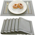 Farmhouse Burlap Place Mats, Grey Placemats Set of 6, 12 x 18 Inch