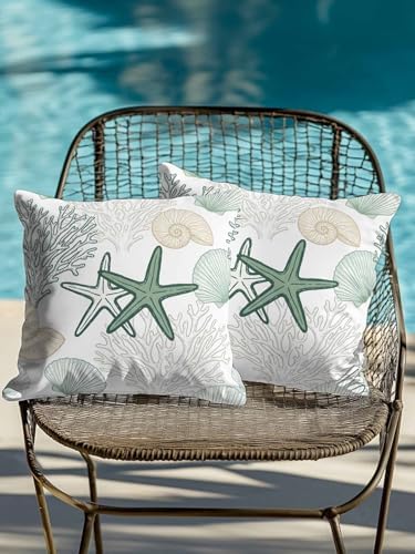 18x18 Throw Pillows Set of 2, Green Coastal Waterproof Outdoor Pillow