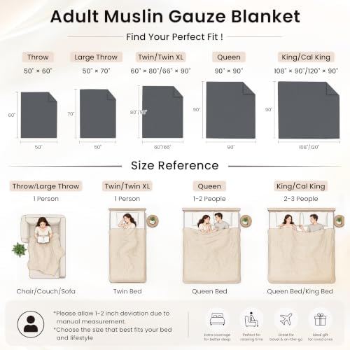 Love's cabin 100% Cotton Muslin Blanket Twin Size for Bed, Dark Grey