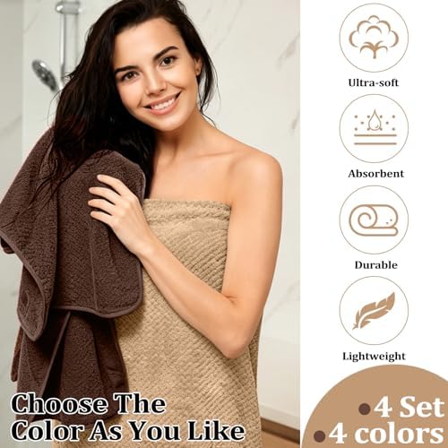Preboun 12 Pcs Bath Towels Set Washcloths Microfiber,Taupe Gradient