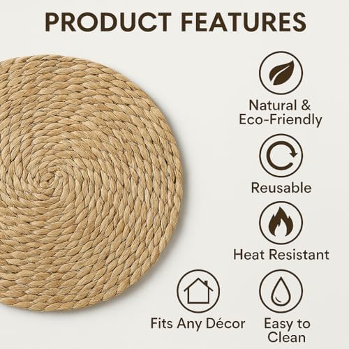 Round Woven Placemats Set of 6 – 11.8” Boho Table Mats – Rustic
