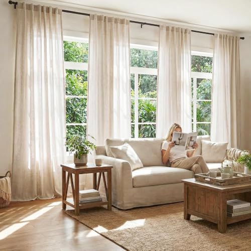 jinchan Linen Curtains Light Filtering Back Tab 50x96 Inch 2 Panels