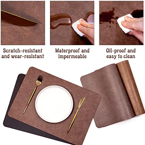 CAMAL 6PCS Double Sided Faux Leather Place Mats Stain Resistant PU