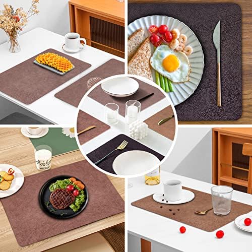 CAMAL 6PCS Double Sided Faux Leather Place Mats Stain Resistant PU