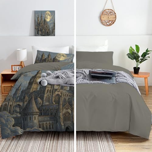 Charcoal Gray Halloween Gothic Castle Duvet Cover Set For Women Girls