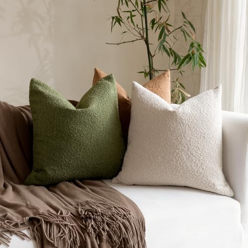 22x22 Boucle Throw Pillow Covers, Set of 2, Olive