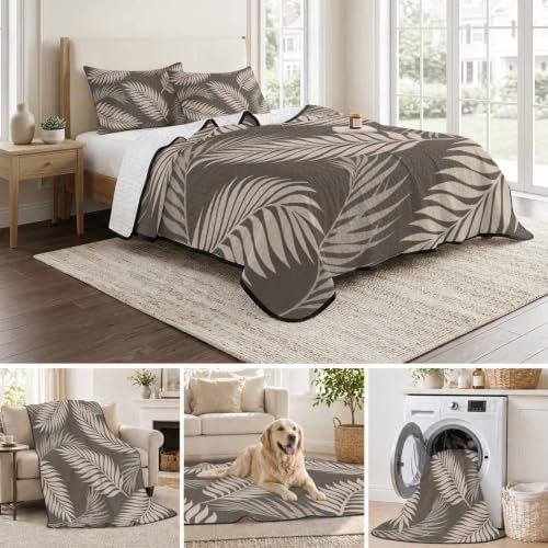 Rustic Palm Leaves King Size Down Alternative Comforter,Lightweight