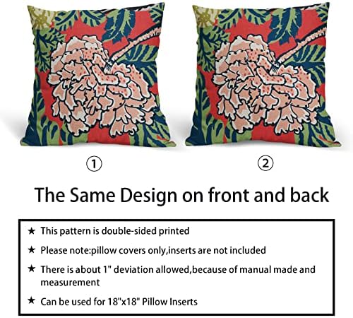 Red and White Floral Pillow Covers 18x18 Inch Set of 2 Summer Green