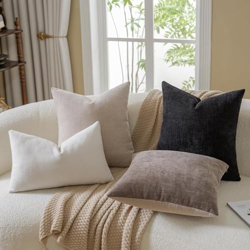 MANDIOO Pack of 2 Faux Linen Chenille Throw Pillow Covers Decorative