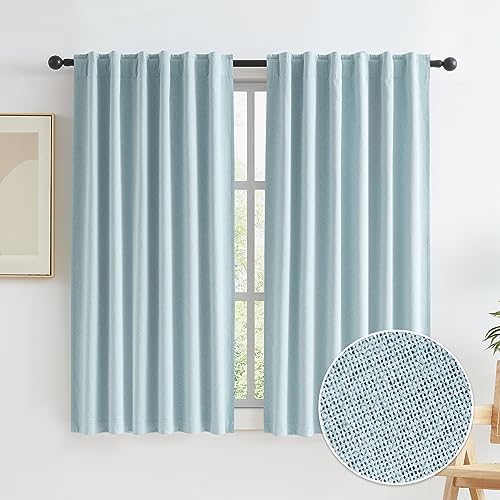 KEQIAOSUOCAI Full Shading Blackout Linen Curtains Set, Pair of Energy