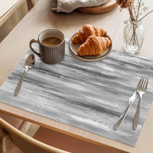 Gray Texture Placemats Set of 8, Cotton Linen Fabric Place Mats