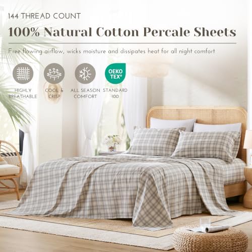 Comfort Spaces 100% Cotton Percale Sheets Twin XL Size 3 Pcs, Wesley